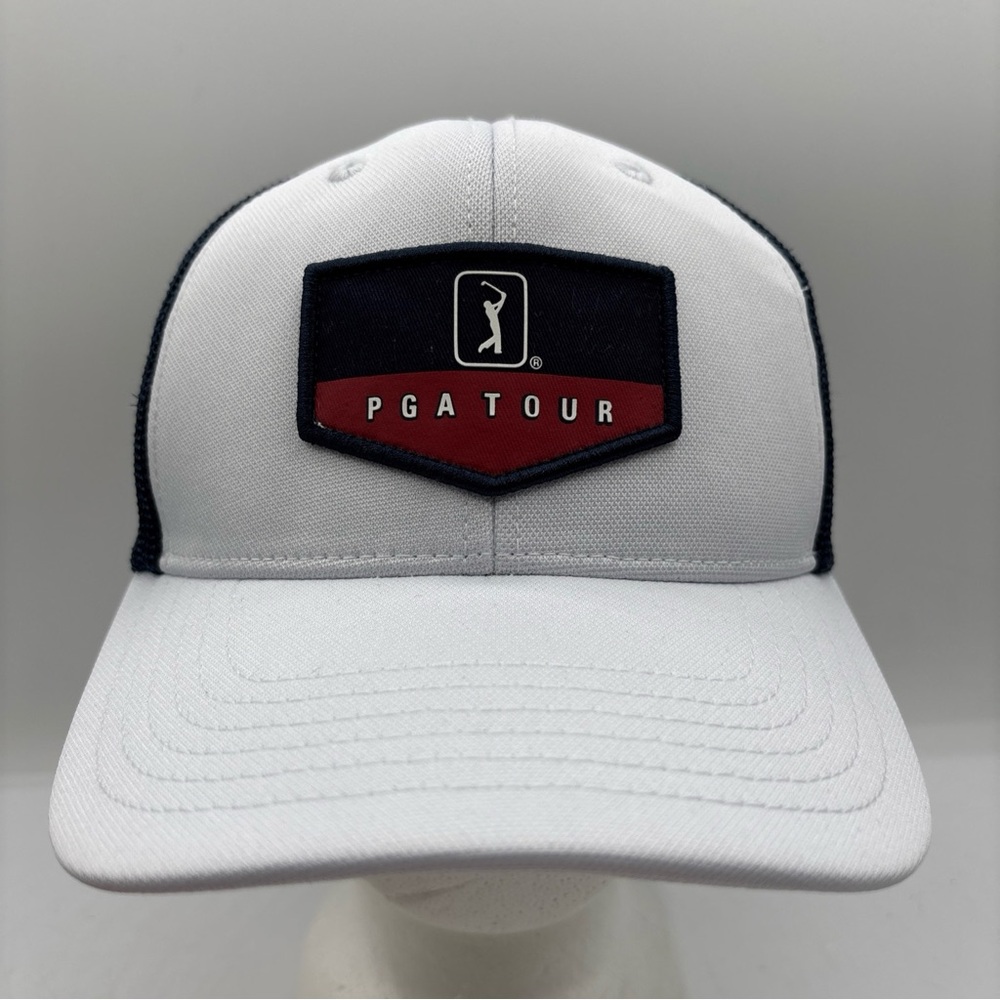 PGA Tour Golf Americana White/Blue Pro Series Meshback SnapBack Trucker Hat OSFM